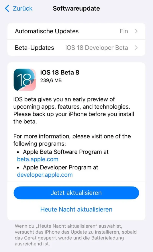 建昌苹果手机维修分享苹果 iOS / iPadOS 18 开发者预览版 Beta 8 发布 